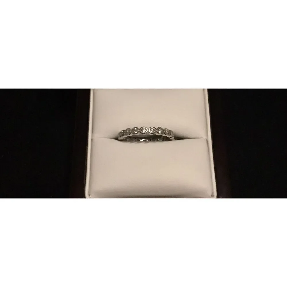 Elegant Milgrain Dots Sim Diamond Eternity Band Ring Sz 8~Platinum/925 SS